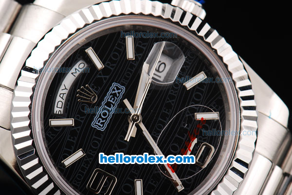 Rolex Day Date II Oyster Perpetual Automatic Movement Silver Case with White Stick Markers and Black Dial - Click Image to Close